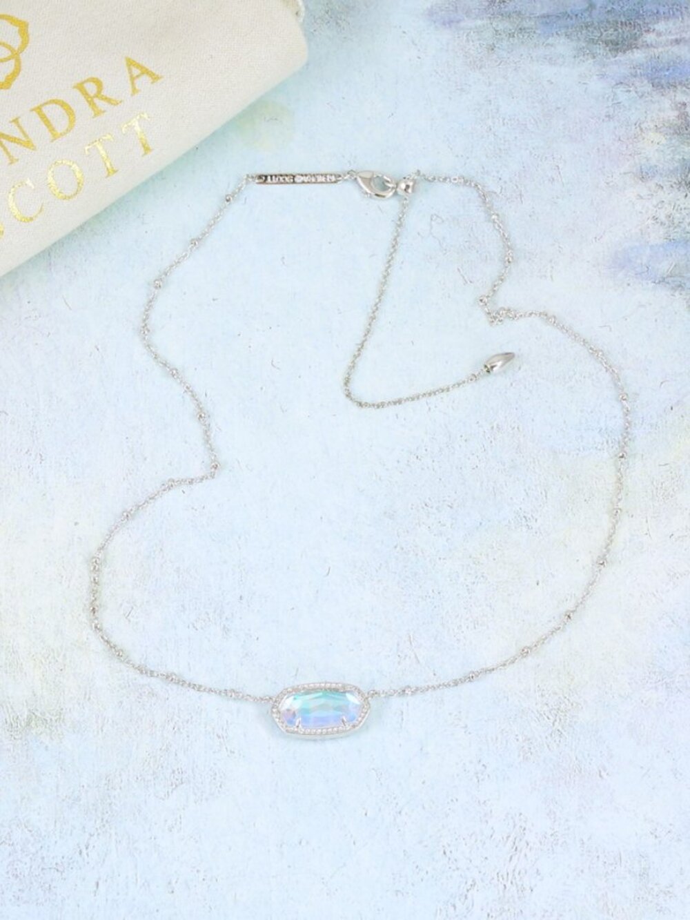 Kendra Scott Elisa Satellite Dichroic Glass Necklace Silver Tone - Picture 4 of 5